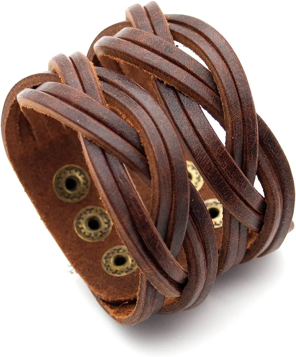 Punk Braided Band Bracelet Wide Leather Arm Cuff Bracelet