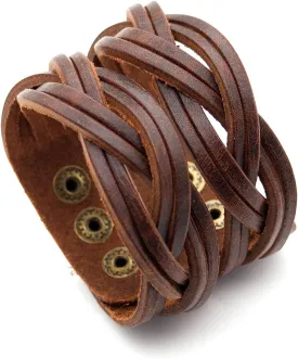 Punk Braided Band Bracelet Wide Leather Arm Cuff Bracelet