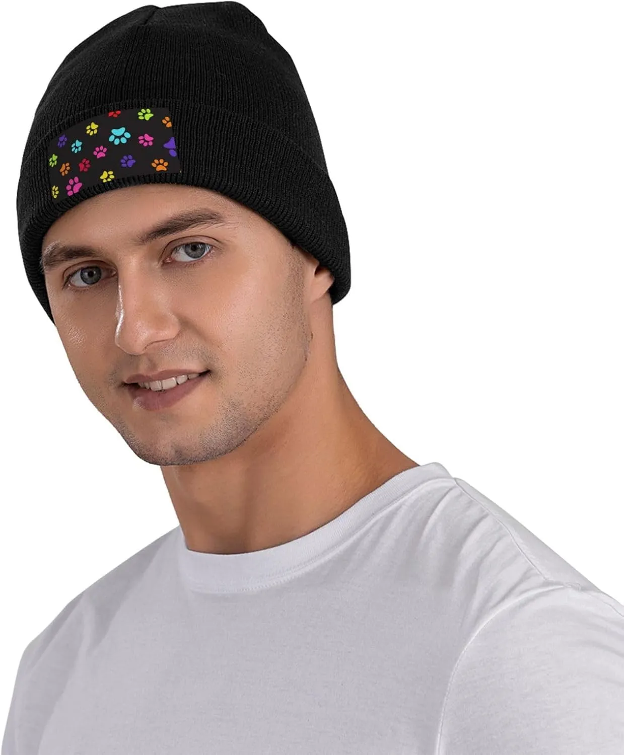 Puppy Dog Paw Men's Winter Cuffed Beanie Hat Slouchy Stretch Skull Cap Cozy Warm Knitted Hat