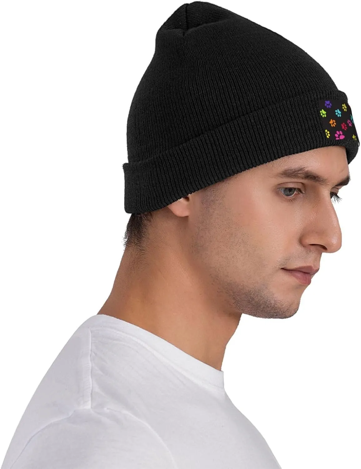 Puppy Dog Paw Men's Winter Cuffed Beanie Hat Slouchy Stretch Skull Cap Cozy Warm Knitted Hat