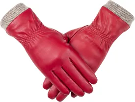 REDESS Winter Leather Gloves for Women, Wool Fleece Lined Warm Gloves, Touchscreen Texting Thick Thermal Snow Driving Gloves