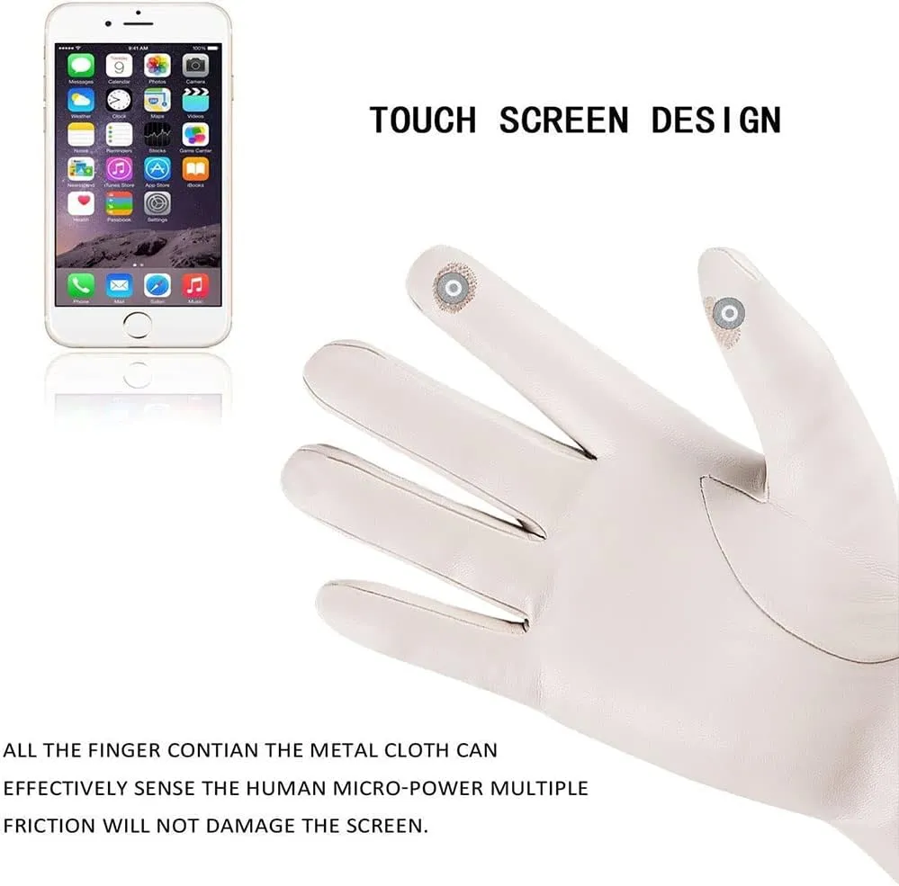 REDESS Winter Leather Gloves for Women, Wool Fleece Lined Warm Gloves, Touchscreen Texting Thick Thermal Snow Driving Gloves