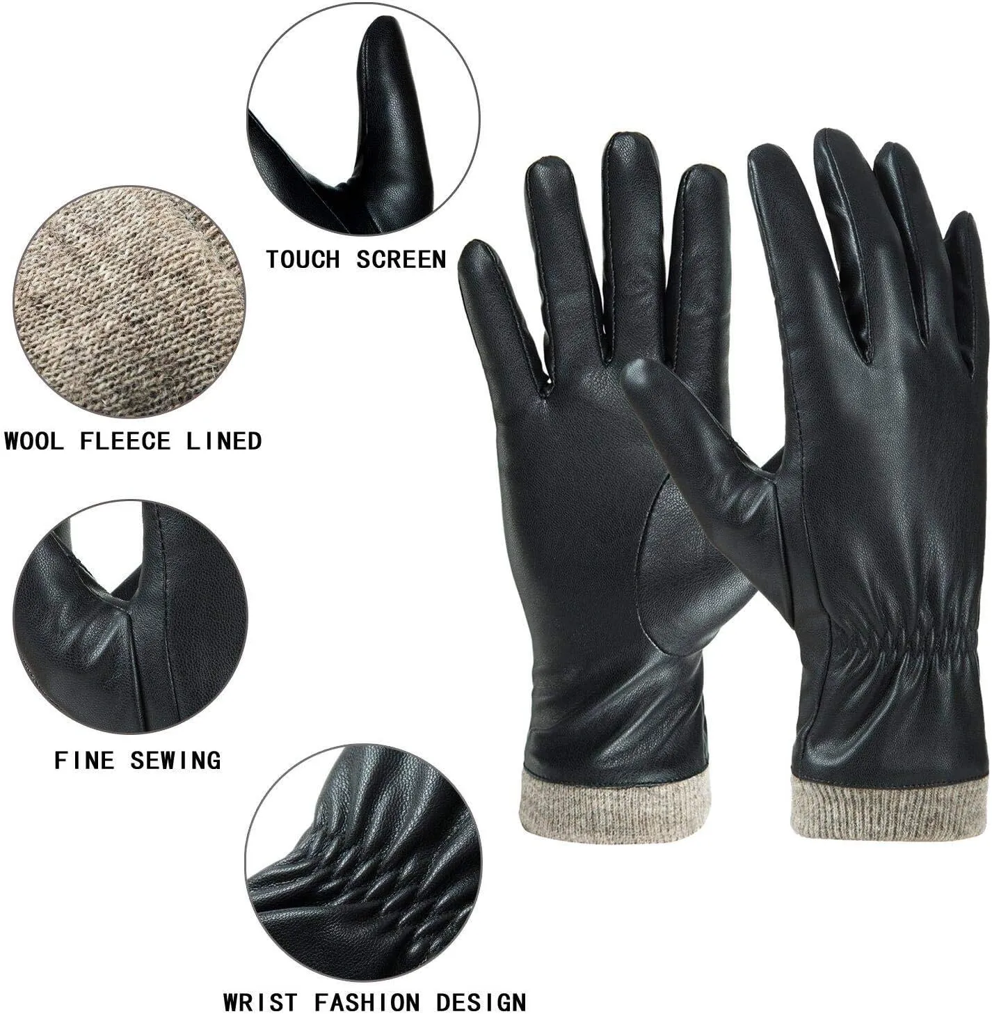 REDESS Winter Leather Gloves for Women, Wool Fleece Lined Warm Gloves, Touchscreen Texting Thick Thermal Snow Driving Gloves