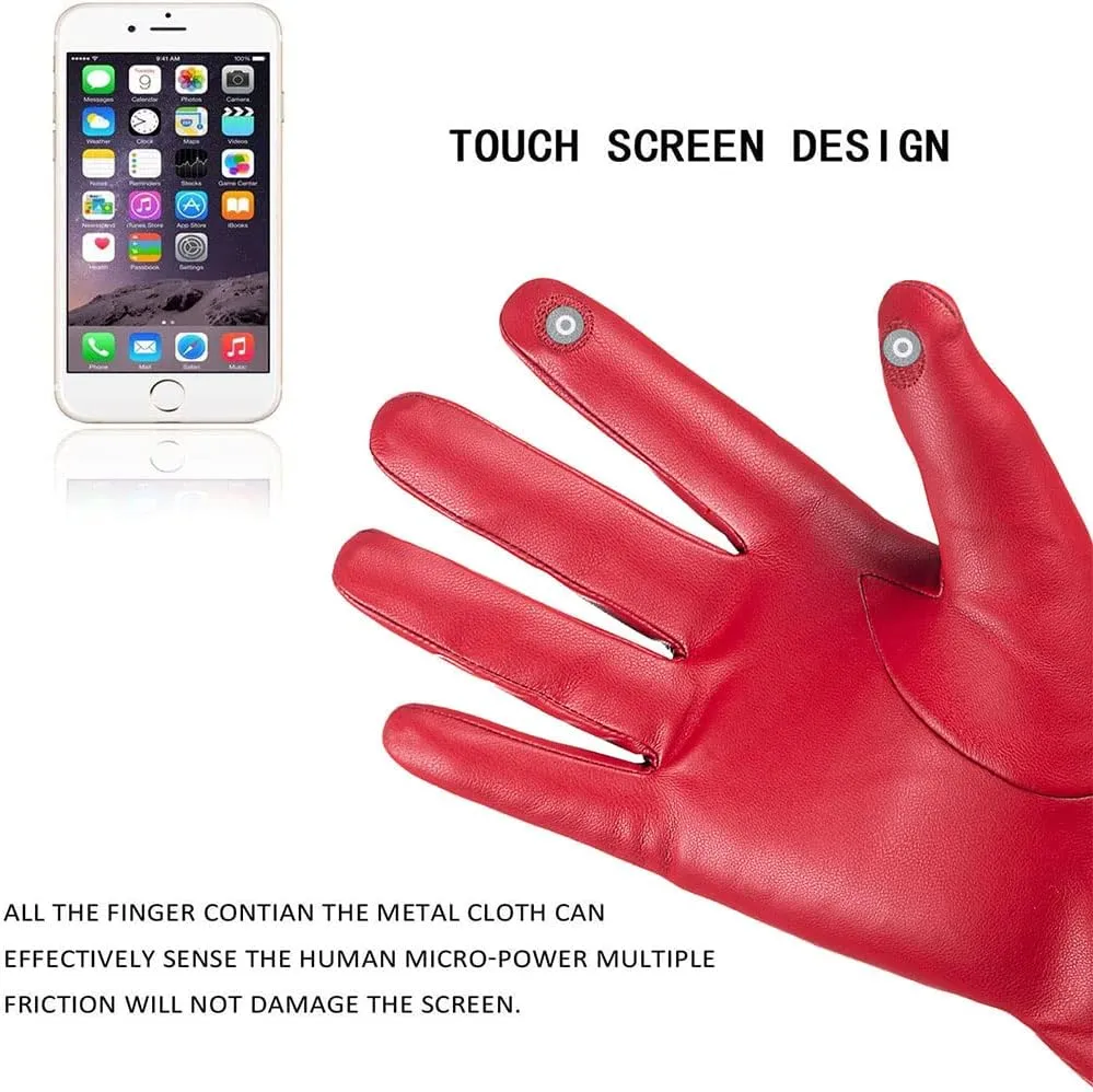 REDESS Winter Leather Gloves for Women, Wool Fleece Lined Warm Gloves, Touchscreen Texting Thick Thermal Snow Driving Gloves