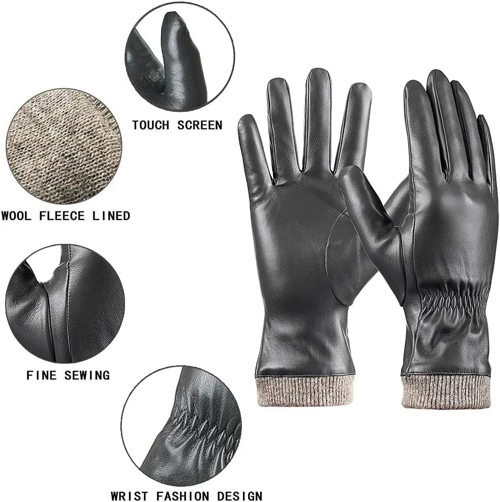 REDESS Winter Leather Gloves for Women, Wool Fleece Lined Warm Gloves, Touchscreen Texting Thick Thermal Snow Driving Gloves