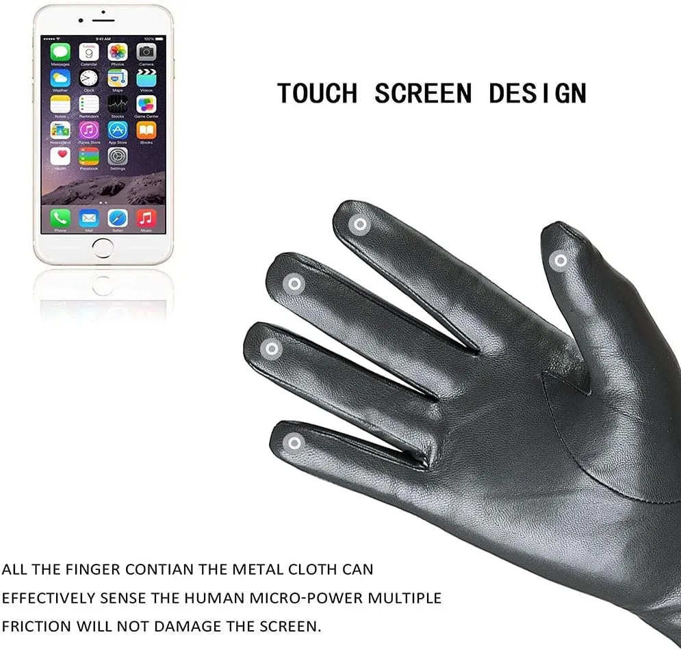 REDESS Winter Leather Gloves for Women, Wool Fleece Lined Warm Gloves, Touchscreen Texting Thick Thermal Snow Driving Gloves