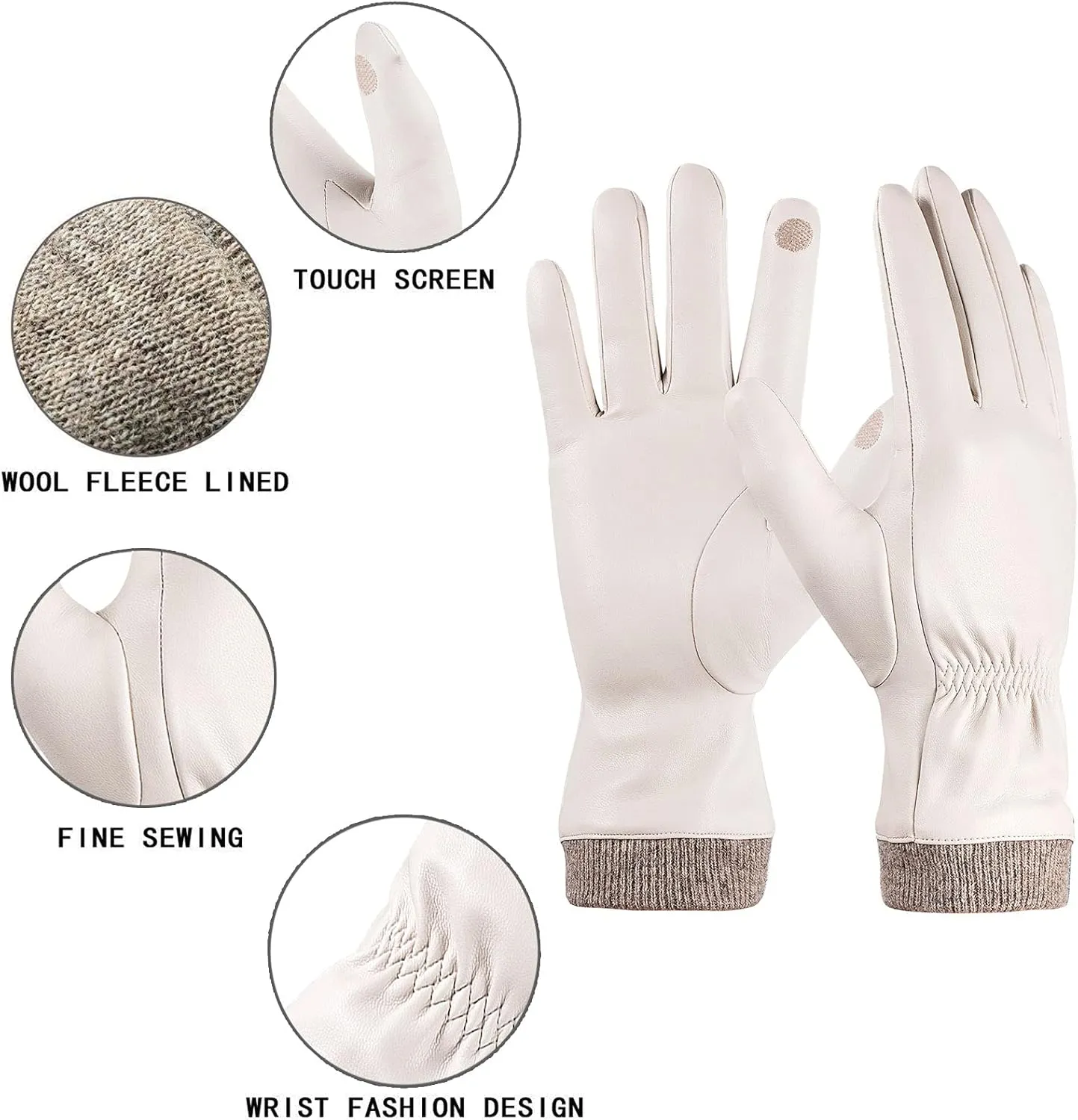 REDESS Winter Leather Gloves for Women, Wool Fleece Lined Warm Gloves, Touchscreen Texting Thick Thermal Snow Driving Gloves