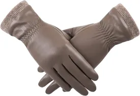 REDESS Winter Leather Gloves for Women, Wool Fleece Lined Warm Gloves, Touchscreen Texting Thick Thermal Snow Driving Gloves