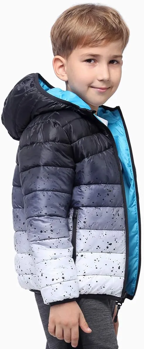 Rokka&Rolla Boys' Reversible Lightweight Puffer Jacket Hooded Water-Resistant Winter Coat