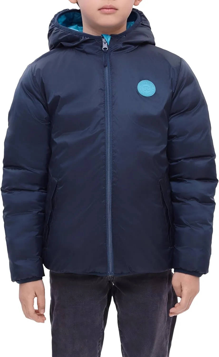 Rokka&Rolla Boys' Reversible Lightweight Puffer Jacket Hooded Water-Resistant Winter Coat