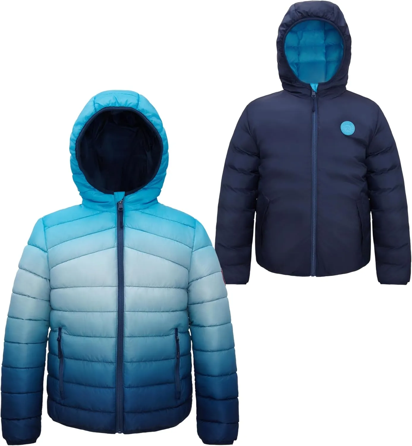 Rokka&Rolla Boys' Reversible Lightweight Puffer Jacket Hooded Water-Resistant Winter Coat
