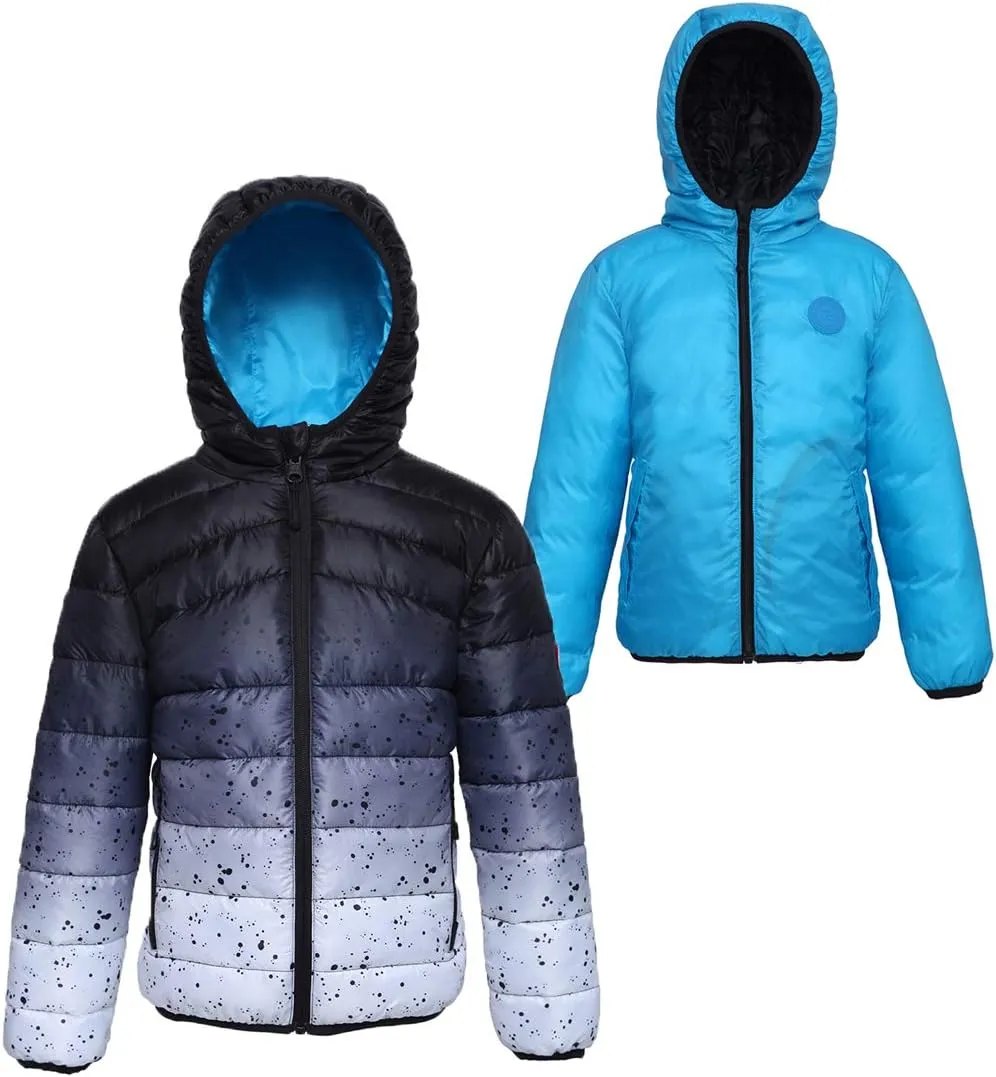 Rokka&Rolla Boys' Reversible Lightweight Puffer Jacket Hooded Water-Resistant Winter Coat