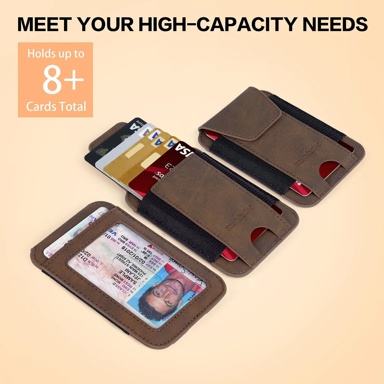 RUNBOX Wallet for Men 6-8 Cards With ID Window RFID Blocking Wallet Credit Card Holder Minimalist Front Pocket Gifts Ideal Choice