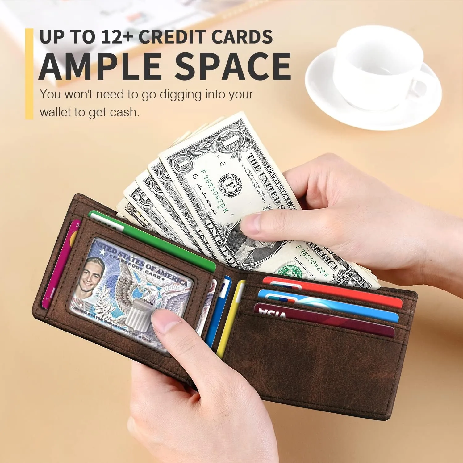 RUNBOX Wallet for Men Slim 11 Credit Card Holder Slots Leather RFID Blocking Small Thin Men's Wallet Bifold Minimalist Front Pocket Large Capacity Gift Box