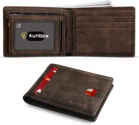 RUNBOX Wallet for Men Slim 11 Credit Card Holder Slots Leather RFID Blocking Small Thin Men's Wallet Bifold Minimalist Front Pocket Large Capacity Gift Box