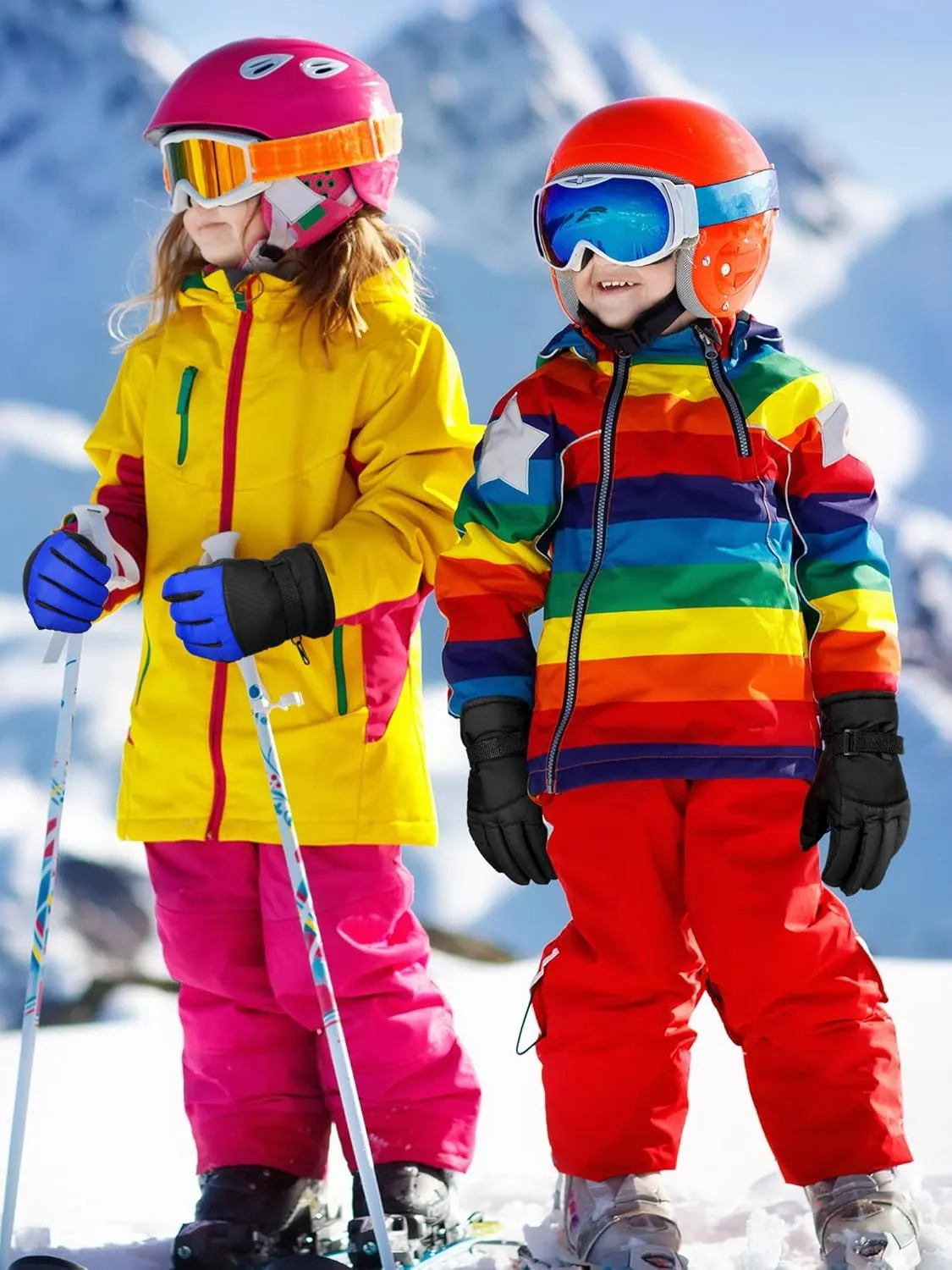 SATINIOR 2 Pairs Kids Waterproof Winter Snow Gloves Ski Gloves for Boy Girl Outdoor Warm Thickening Snowboard