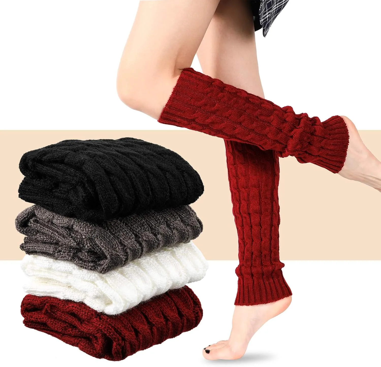 SATINIOR 4 Pairs Cable Knit Leg Warmers Women Winter Knitted Crochet Knee Boot Stockings Cuffs Long Legging Socks