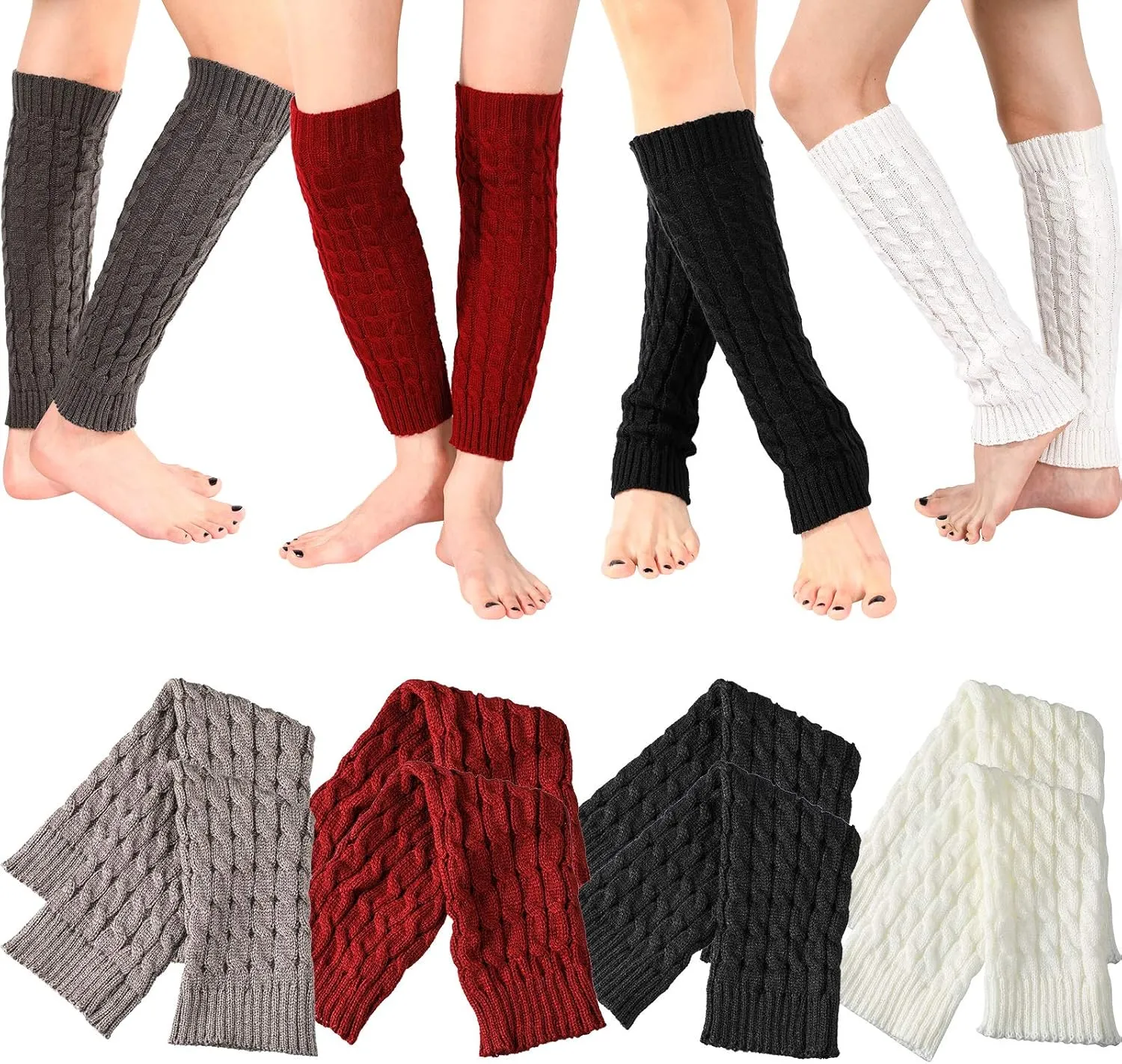 SATINIOR 4 Pairs Cable Knit Leg Warmers Women Winter Knitted Crochet Knee Boot Stockings Cuffs Long Legging Socks