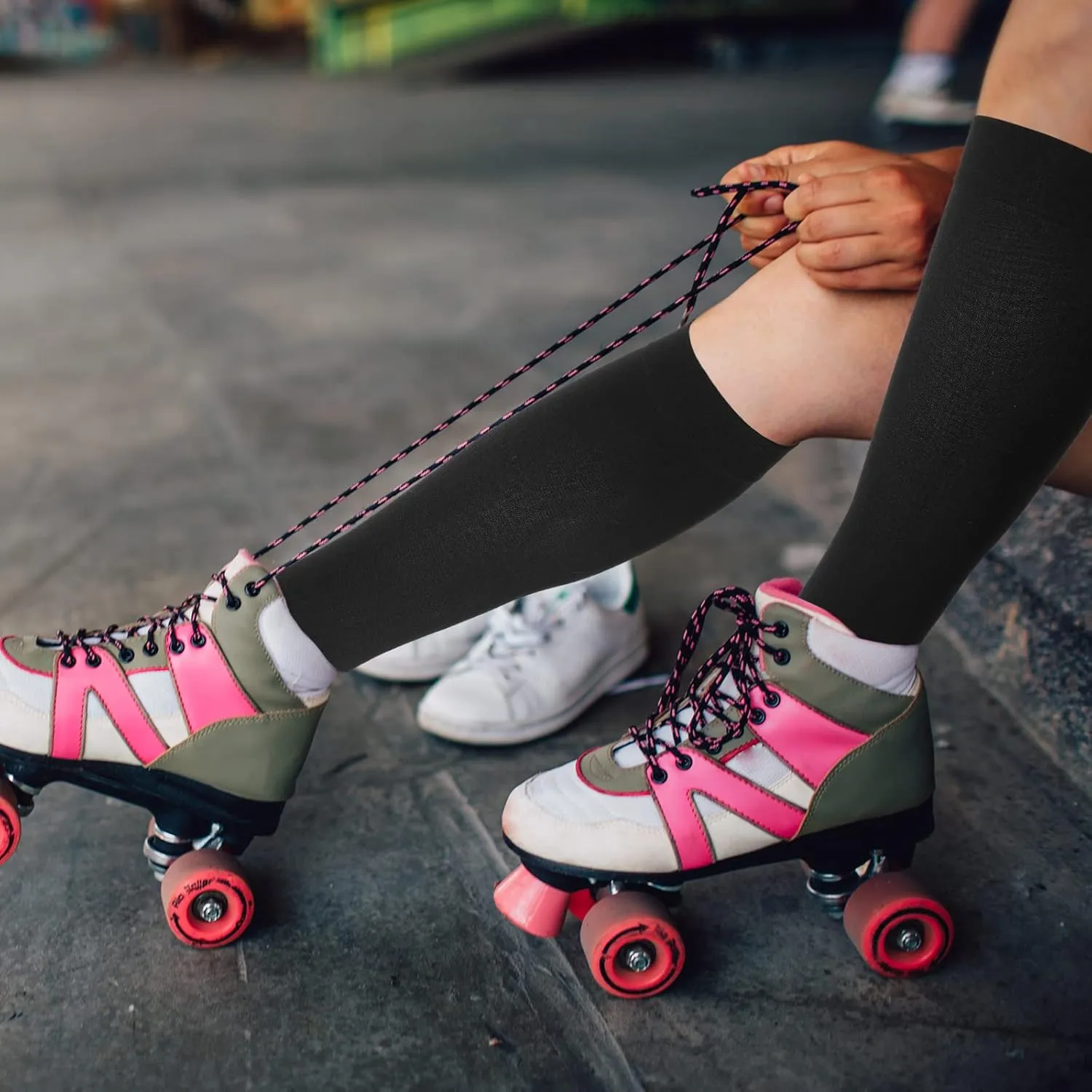SATINIOR 6 Pairs Ice Skating Socks Roller Skating Socks High Tight Knee Nylon Roller Skate Sock Women Girl