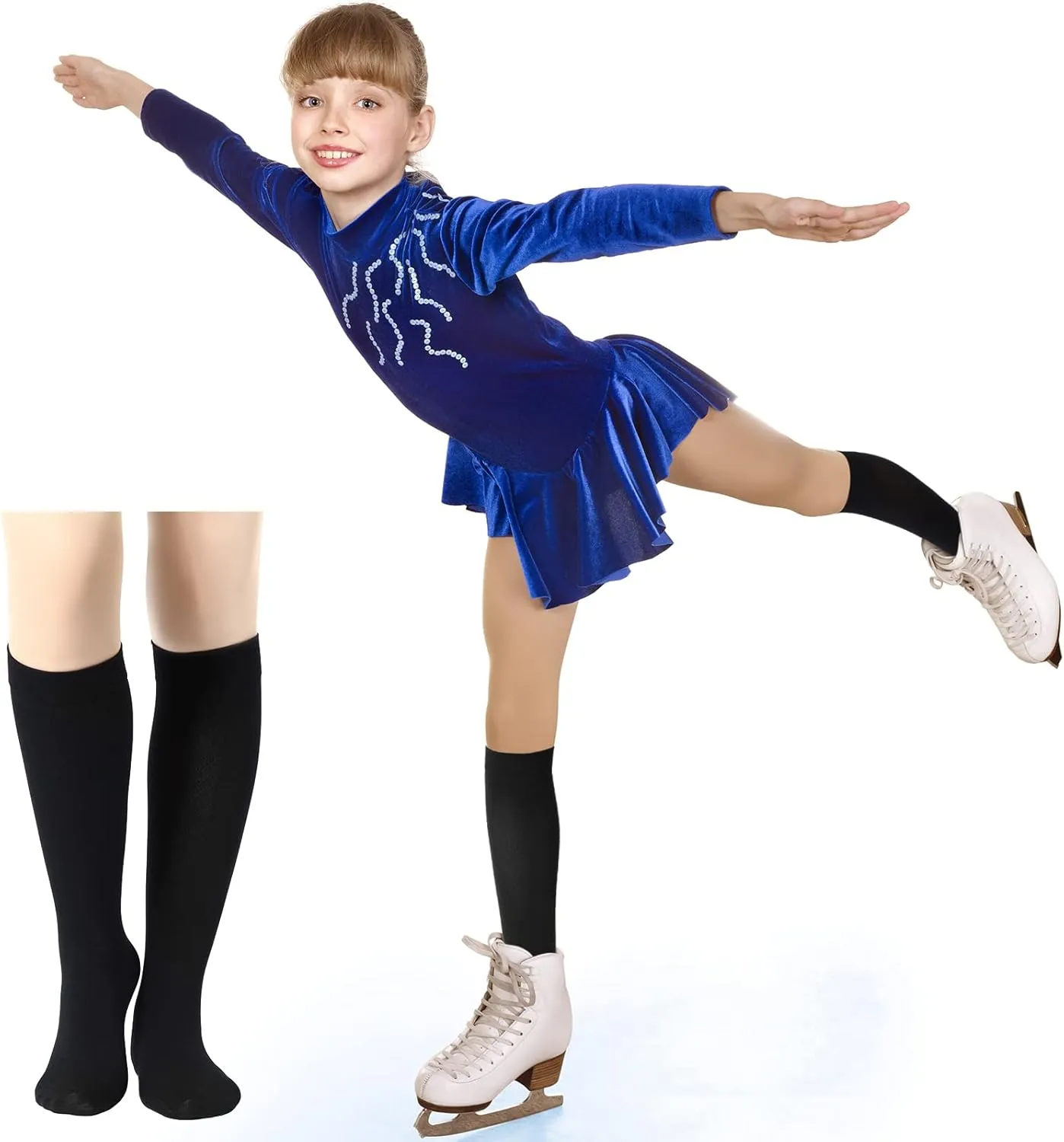 SATINIOR 6 Pairs Ice Skating Socks Roller Skating Socks High Tight Knee Nylon Roller Skate Sock Women Girl