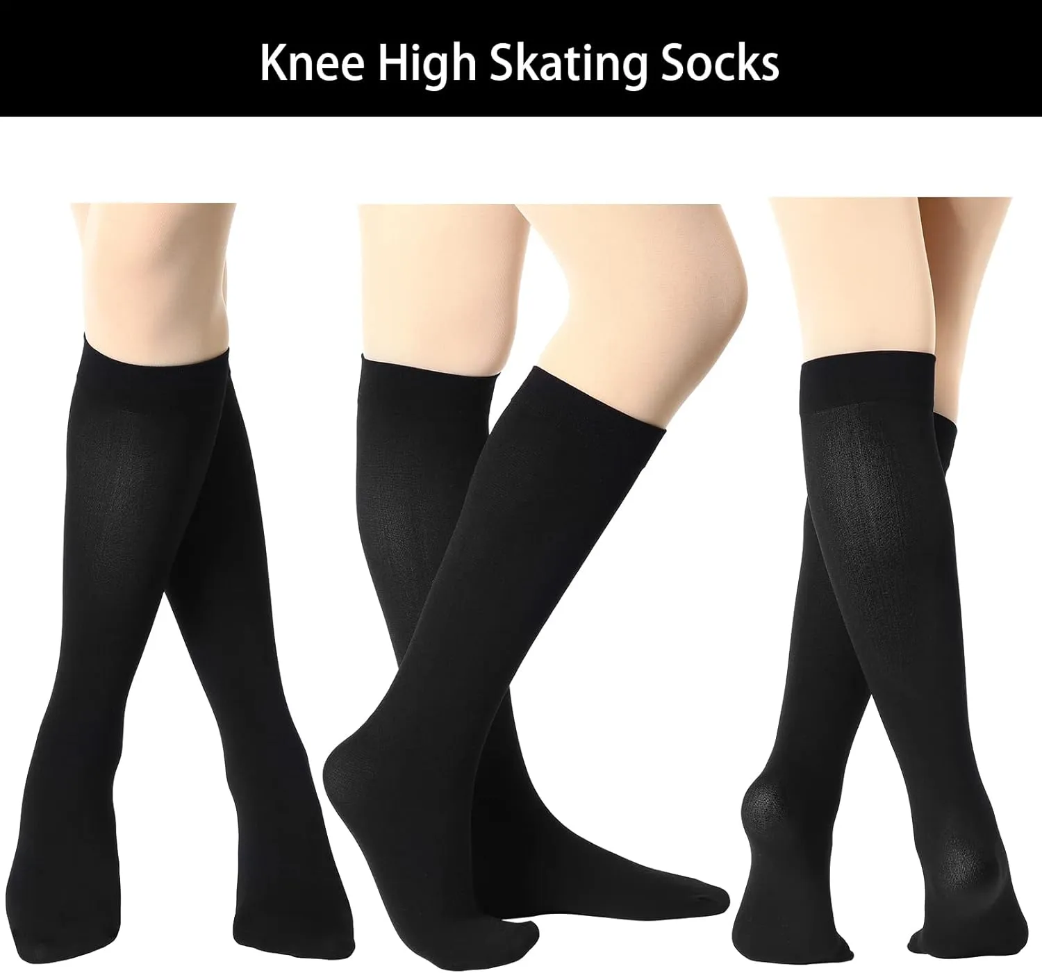 SATINIOR 6 Pairs Ice Skating Socks Roller Skating Socks High Tight Knee Nylon Roller Skate Sock Women Girl