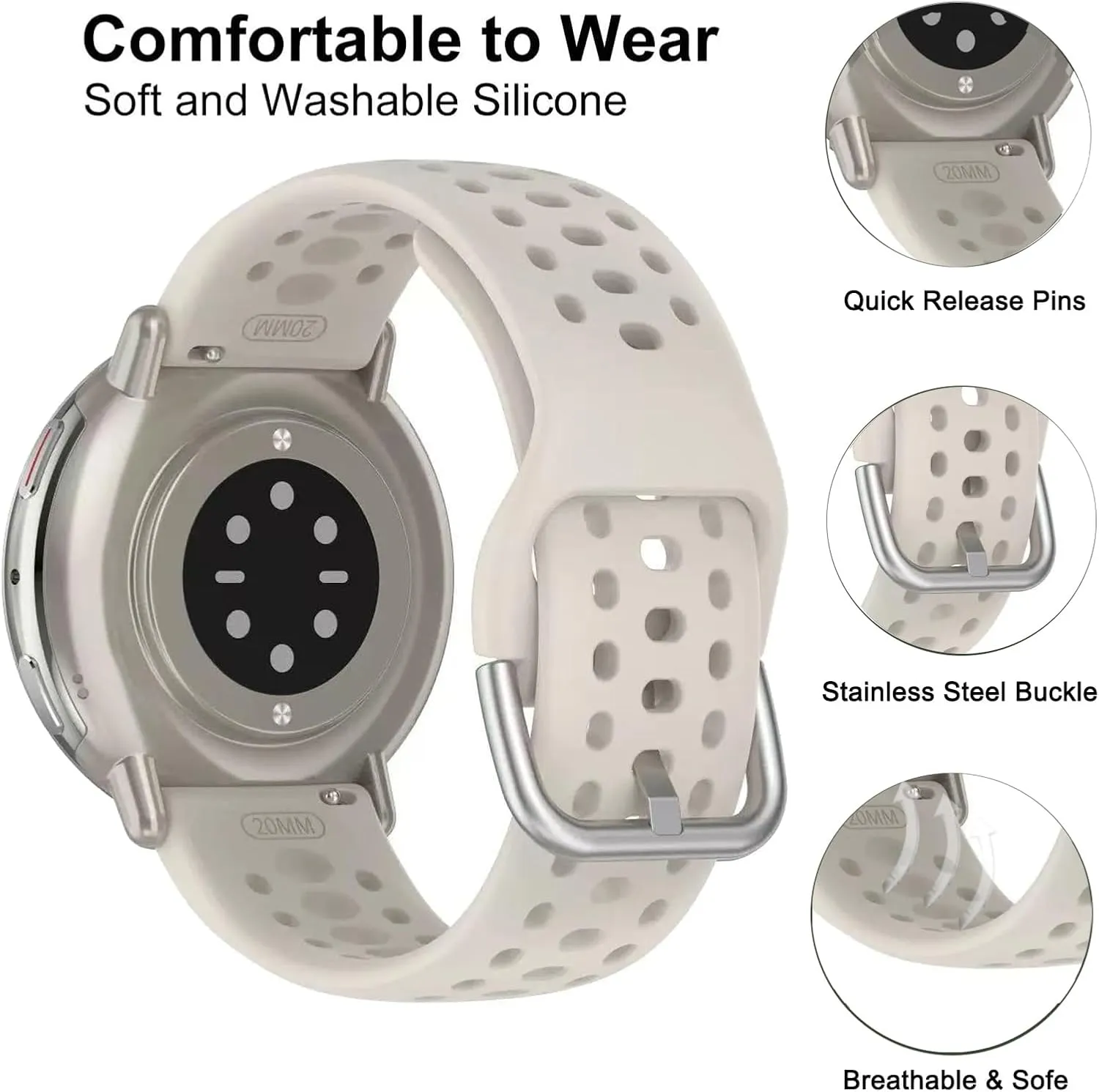 Silicone Watch Bands for Amazfit Active 2 /Active, Soft Sport Breathable Replacement Wristband Strap for Amazfit GTS 4/4 mini/3/2 mini/2e