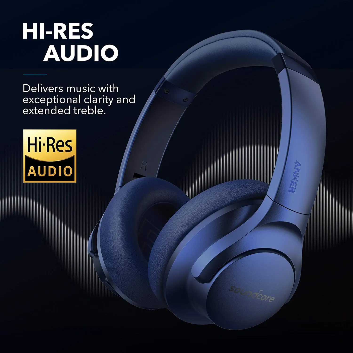 Soundcore Anker Life Q20 Hybrid Active Noise Cancelling Headphones, Wireless Over Ear Bluetooth Headphones, 60H Playtime, Hi-Res Audio, Deep Bass, Memory Foam Ear Cups, Travel, Office, USB-C Charging