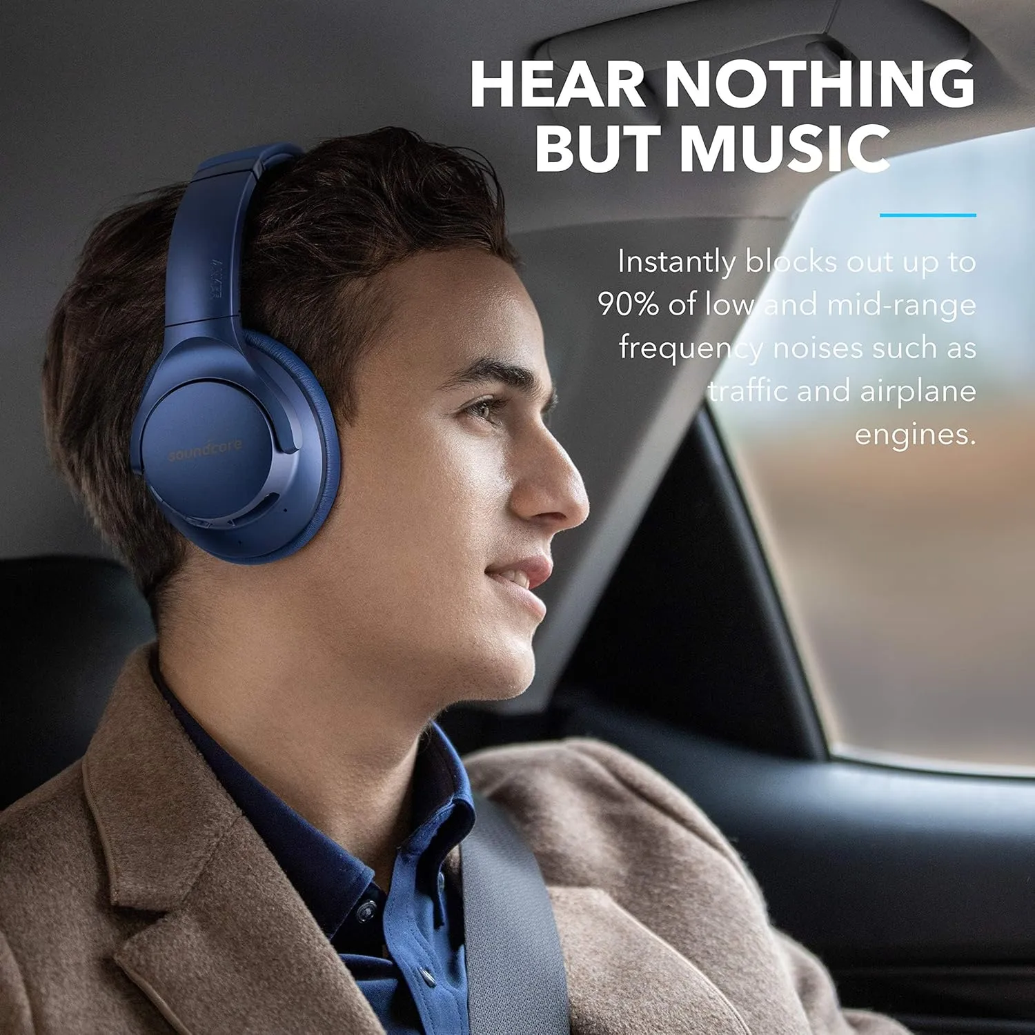 Soundcore Anker Life Q20 Hybrid Active Noise Cancelling Headphones, Wireless Over Ear Bluetooth Headphones, 60H Playtime, Hi-Res Audio, Deep Bass, Memory Foam Ear Cups, Travel, Office, USB-C Charging