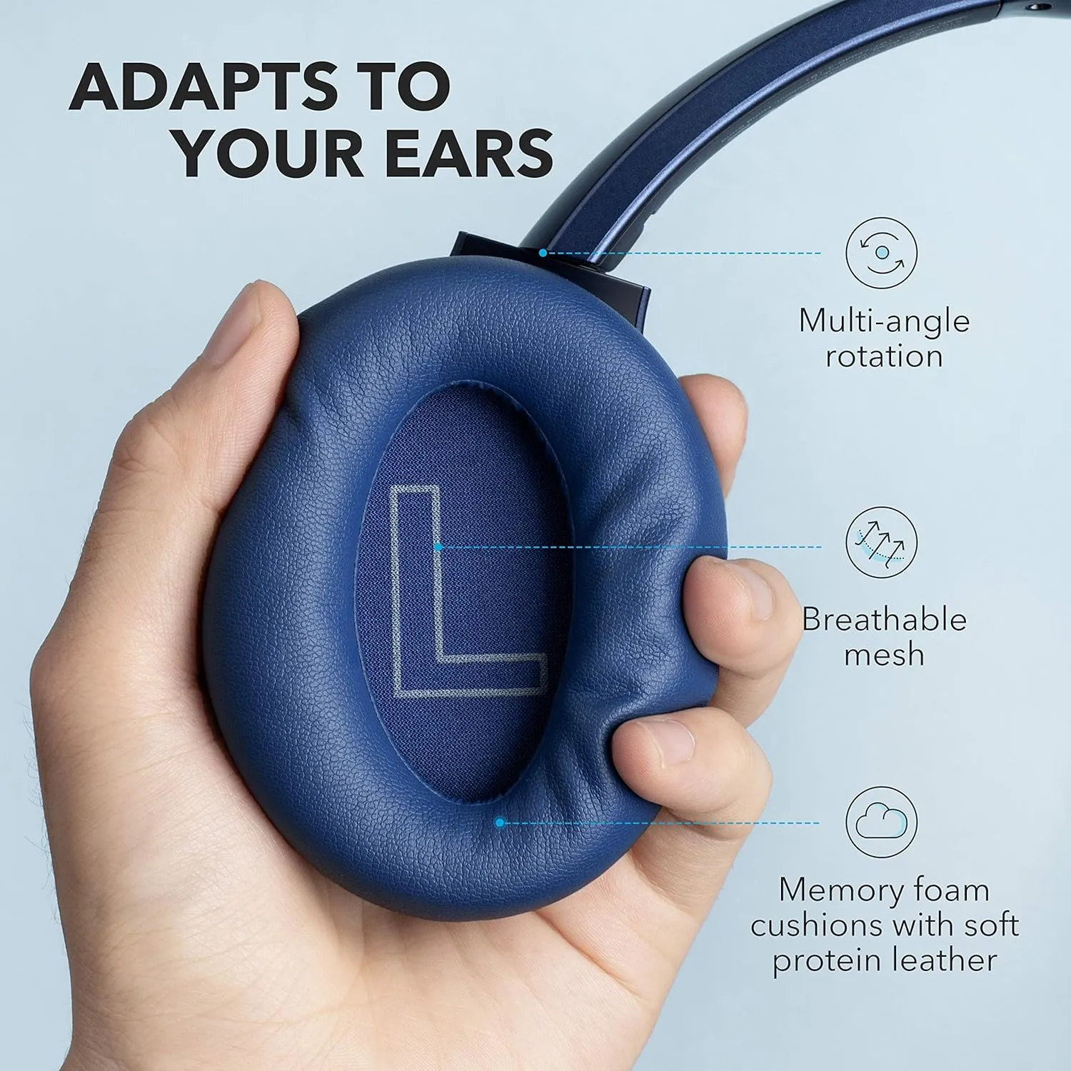 Soundcore Anker Life Q20 Hybrid Active Noise Cancelling Headphones, Wireless Over Ear Bluetooth Headphones, 60H Playtime, Hi-Res Audio, Deep Bass, Memory Foam Ear Cups, Travel, Office, USB-C Charging