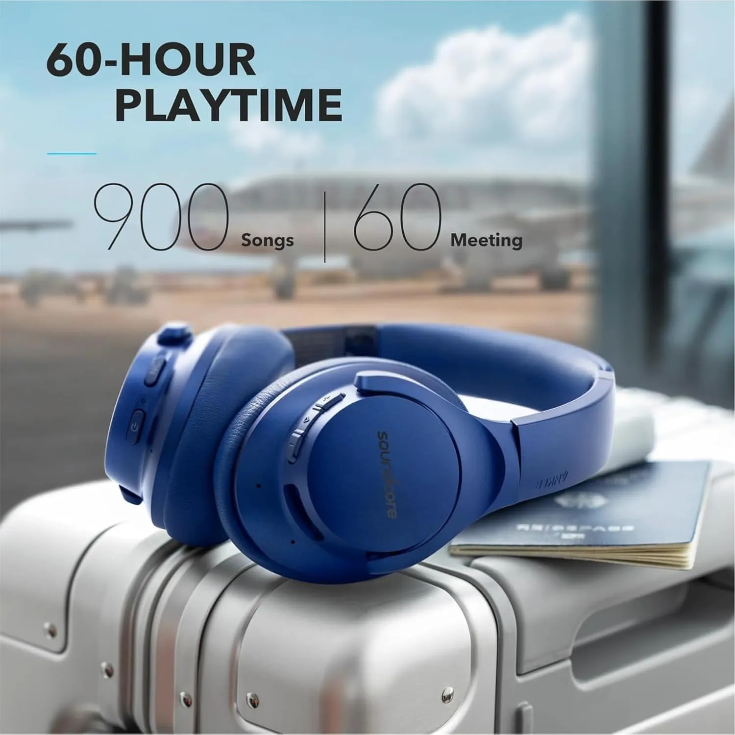 Soundcore Anker Life Q20 Hybrid Active Noise Cancelling Headphones, Wireless Over Ear Bluetooth Headphones, 60H Playtime, Hi-Res Audio, Deep Bass, Memory Foam Ear Cups, Travel, Office, USB-C Charging