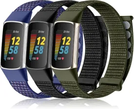 Sport Loop Compatible with Fitbit Charge 5 Band/Fitbit Charge 6 Bands for Men Women, Soft Stretchy Nylon Adjustable Replacement Strap Braided Breathable Wristband for Charge 5 6 Fitness Tracker