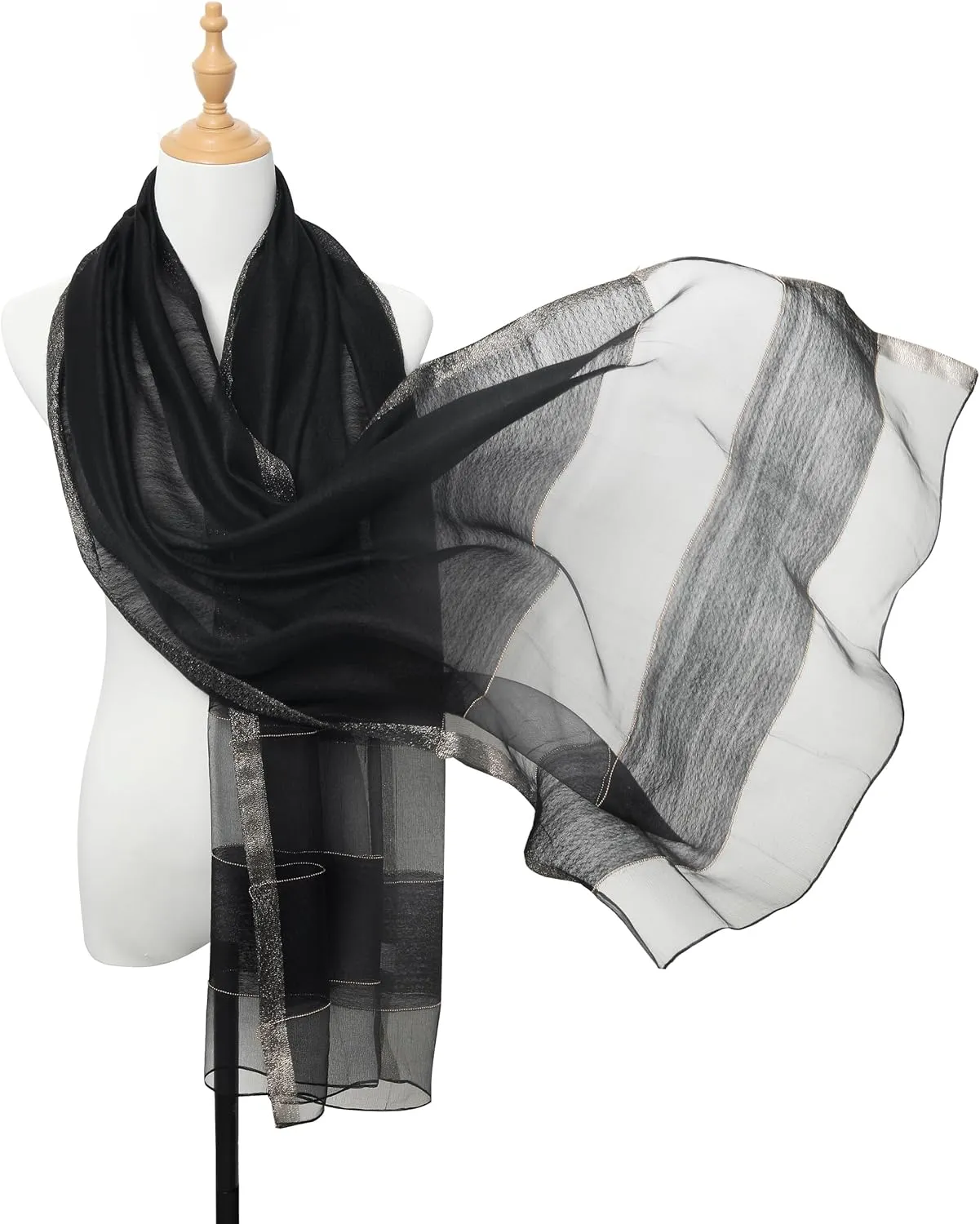 STARWHISPER Women's Gold Trim Silk Scarf Shawl Wrap - Elegant Accessory for Evening Dress - Gift Packaged