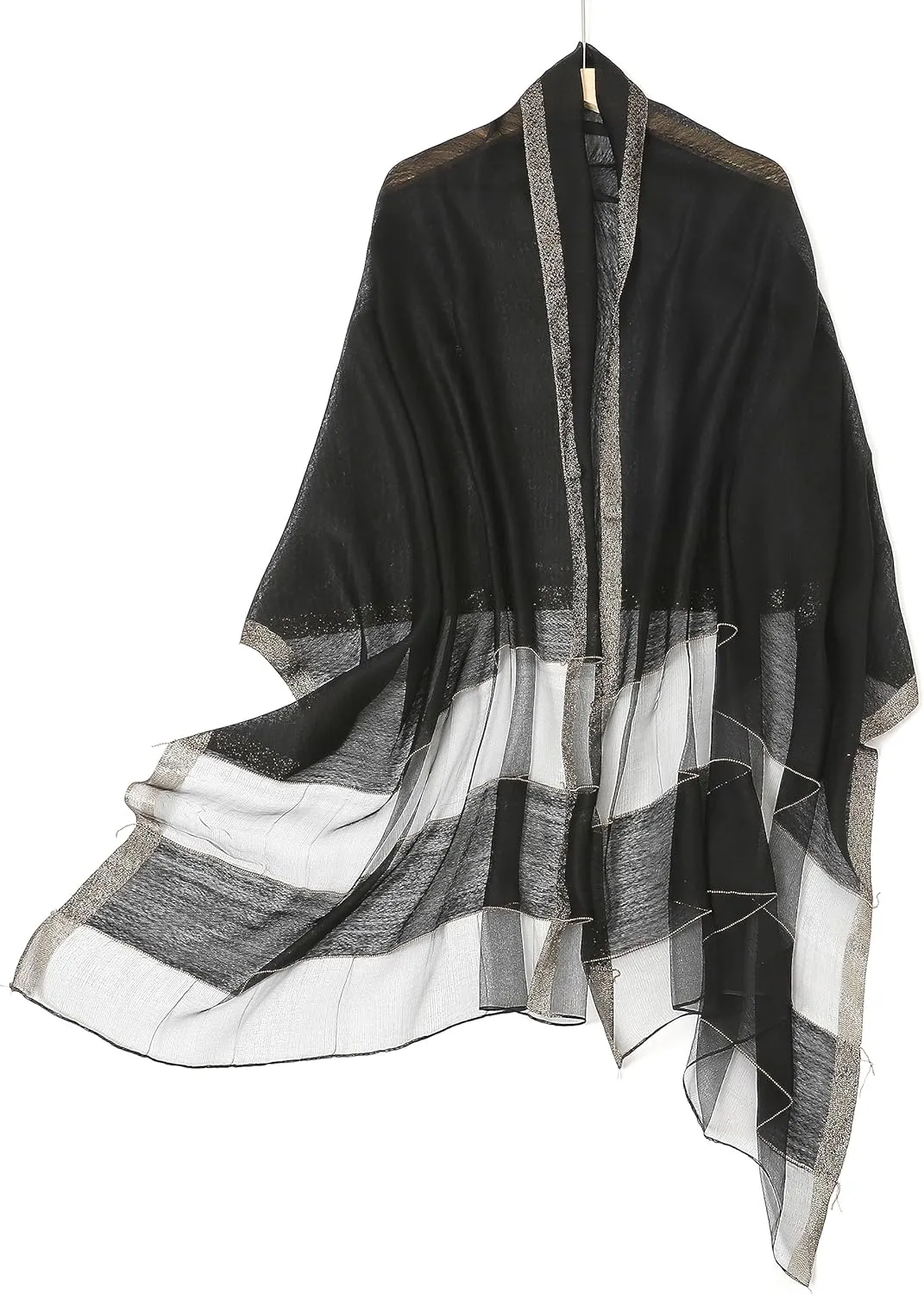 STARWHISPER Women's Gold Trim Silk Scarf Shawl Wrap - Elegant Accessory for Evening Dress - Gift Packaged