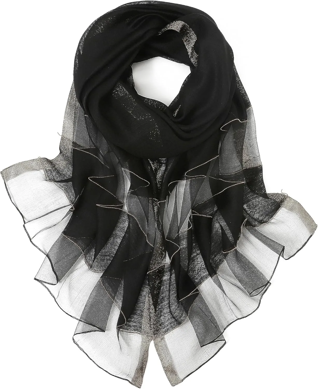 STARWHISPER Women's Gold Trim Silk Scarf Shawl Wrap - Elegant Accessory for Evening Dress - Gift Packaged
