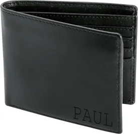 STAY FINE Personalized Wallet for Men, Custom Engraved Leather RFID Blocking Bifold, 2 ID Windows, 8 Card Slots, Gift for Him, Black