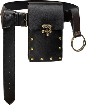 Steampunk Fashion Waist Bag Fanny Pack Belt Pouch Phone Purse Festival Medieval Renaissance Costume Retro Cosplay Accessory (1-Black)