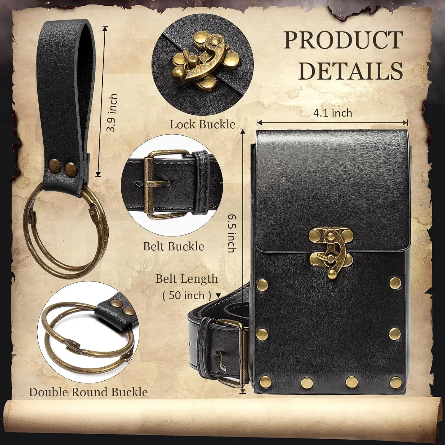 Steampunk Fashion Waist Bag Fanny Pack Belt Pouch Phone Purse Festival Medieval Renaissance Costume Retro Cosplay Accessory (1-Black)