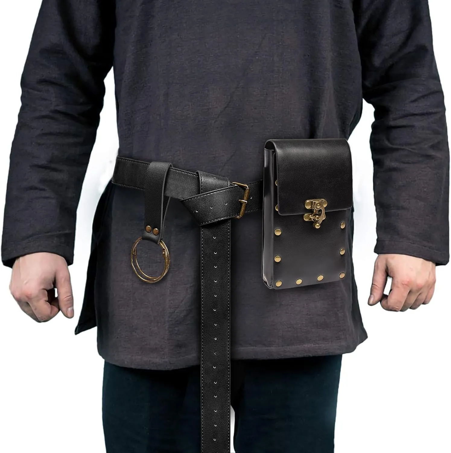 Steampunk Fashion Waist Bag Fanny Pack Belt Pouch Phone Purse Festival Medieval Renaissance Costume Retro Cosplay Accessory (1-Black)