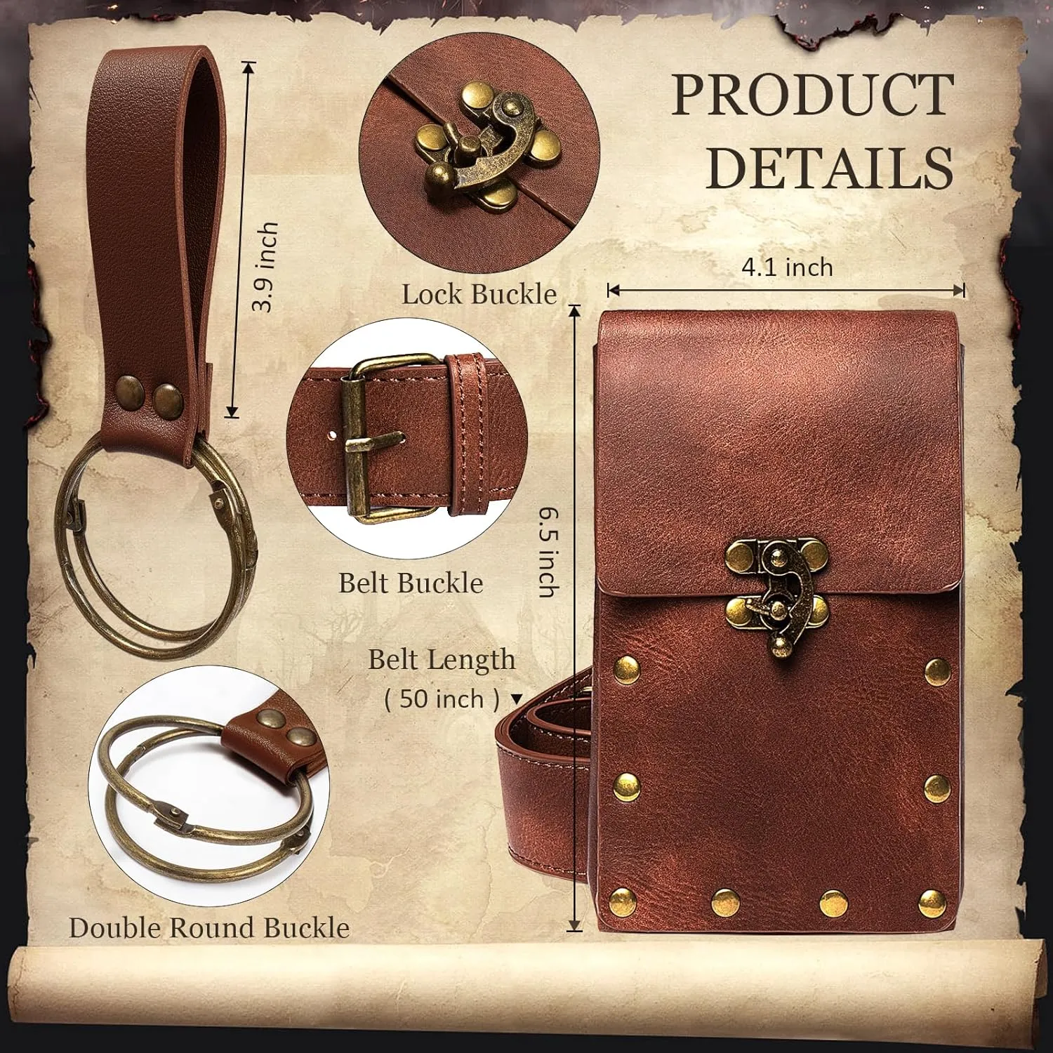 Steampunk Fashion Waist Bag Fanny Pack Belt Pouch Phone Purse Festival Medieval Renaissance Costume Retro Cosplay Accessory (1-Brown)