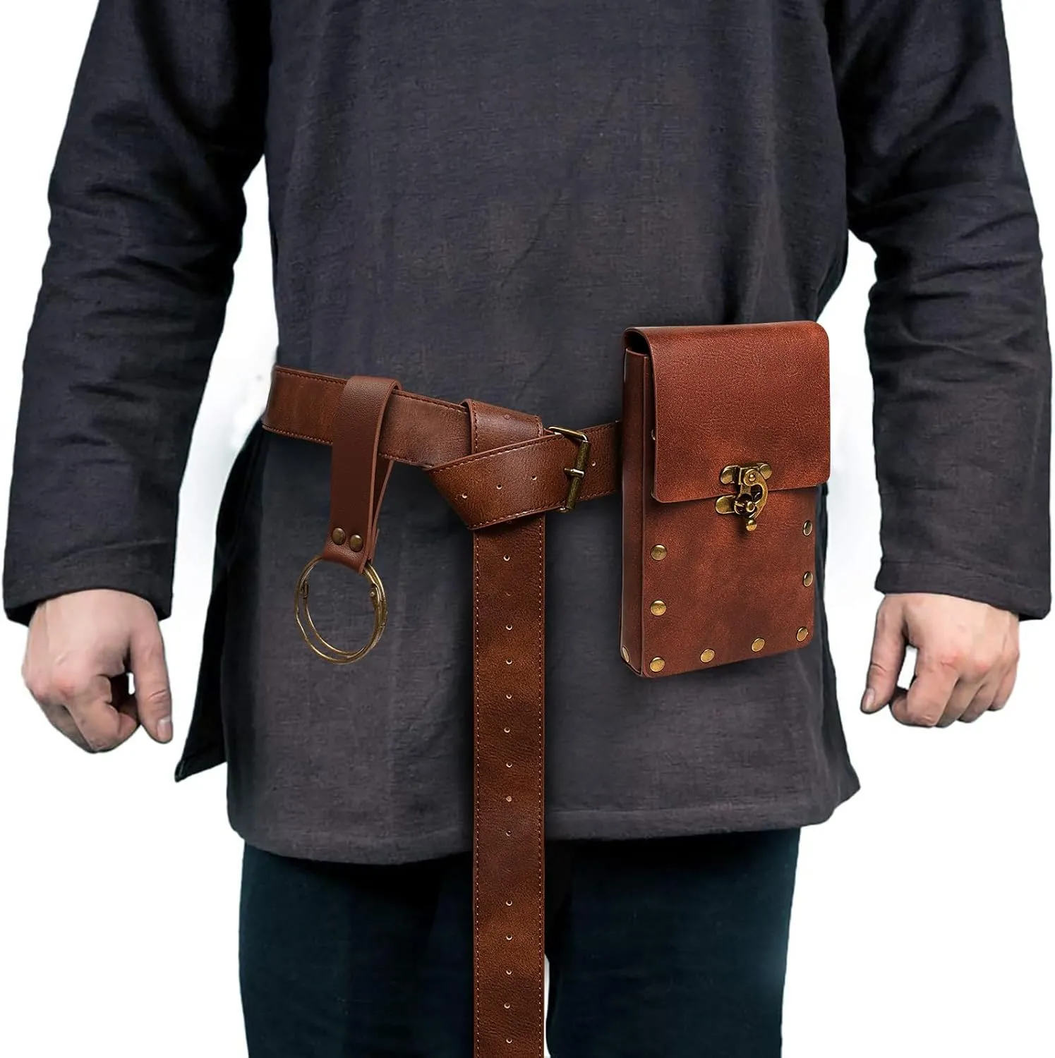 Steampunk Fashion Waist Bag Fanny Pack Belt Pouch Phone Purse Festival Medieval Renaissance Costume Retro Cosplay Accessory (1-Brown)