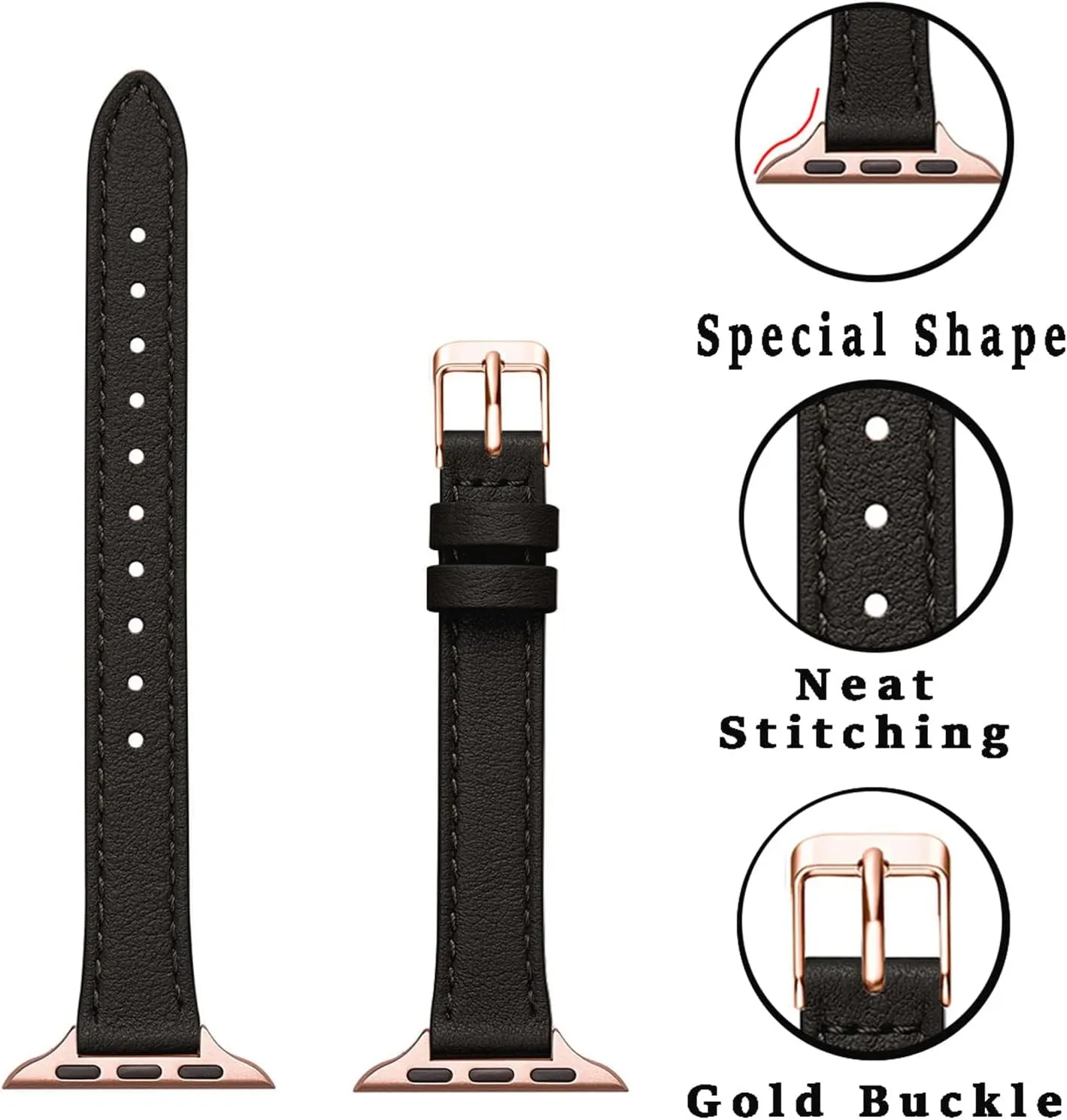 STIROLL Slim Leather Bands Compatible with Apple Watch Band 38mm 40mm 41mm 42mm 44mm 45mm 46mm 49mm, Top Grain Leather Watch Thin Wristband for iWatch Ultra SE Series 10/9/8/7/6/5/4/3/2/1