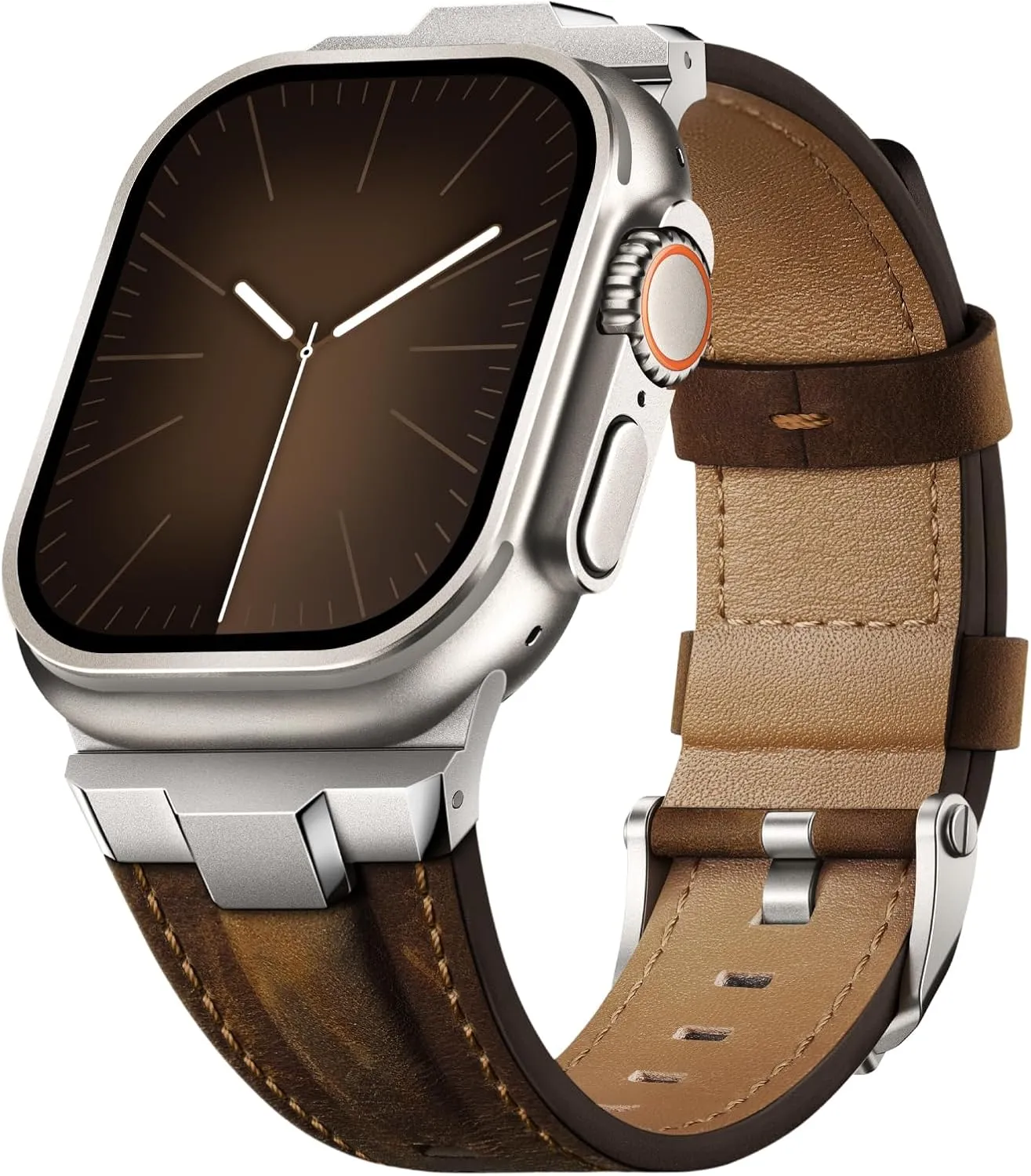 Suitisbest Leather Bands Compatible for Apple Watch Ultra Band 49mm 46mm 45mm 44mm 42mm, Genuine Leather Rugged Durable Matel Connector Replacement Strap for Women Men iWatch Ultra 10 9 8 7 6 5 4 3 SE