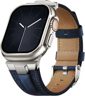 Suitisbest Leather Bands Compatible for Apple Watch Ultra Band 49mm 46mm 45mm 44mm 42mm, Genuine Leather Rugged Durable Matel Connector Replacement Strap for Women Men iWatch Ultra 10 9 8 7 6 5 4 3 SE
