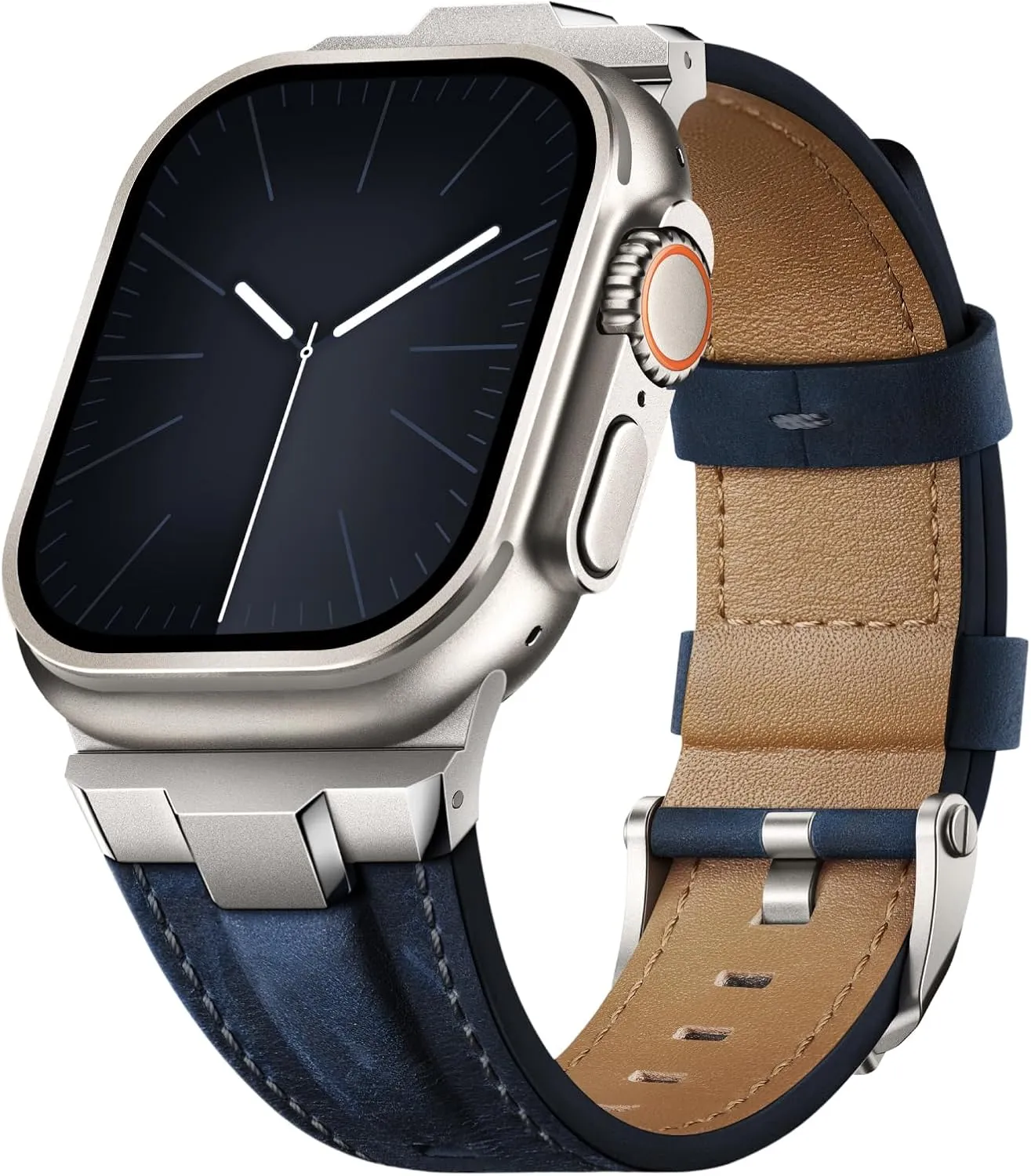 Suitisbest Leather Bands Compatible for Apple Watch Ultra Band 49mm 46mm 45mm 44mm 42mm, Genuine Leather Rugged Durable Matel Connector Replacement Strap for Women Men iWatch Ultra 10 9 8 7 6 5 4 3 SE