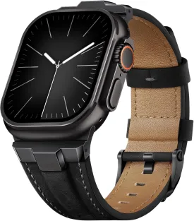 Suitisbest Leather Bands Compatible for Apple Watch Ultra Band 49mm 46mm 45mm 44mm 42mm, Genuine Leather Rugged Durable Matel Connector Replacement Strap for Women Men iWatch Ultra 10 9 8 7 6 5 4 3 SE