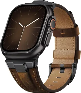 Suitisbest Leather Bands Compatible for Apple Watch Ultra Band 49mm 46mm 45mm 44mm 42mm, Genuine Leather Rugged Durable Matel Connector Replacement Strap for Women Men iWatch Ultra 10 9 8 7 6 5 4 3 SE