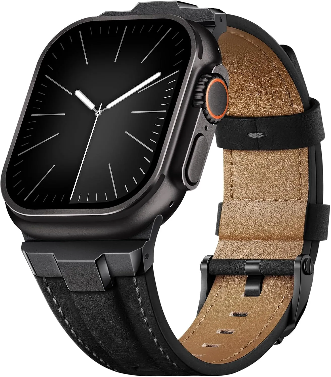 Suitisbest Leather Bands Compatible for Apple Watch Ultra Band 49mm 46mm 45mm 44mm 42mm, Genuine Leather Rugged Durable Matel Connector Replacement Strap for Women Men iWatch Ultra 10 9 8 7 6 5 4 3 SE