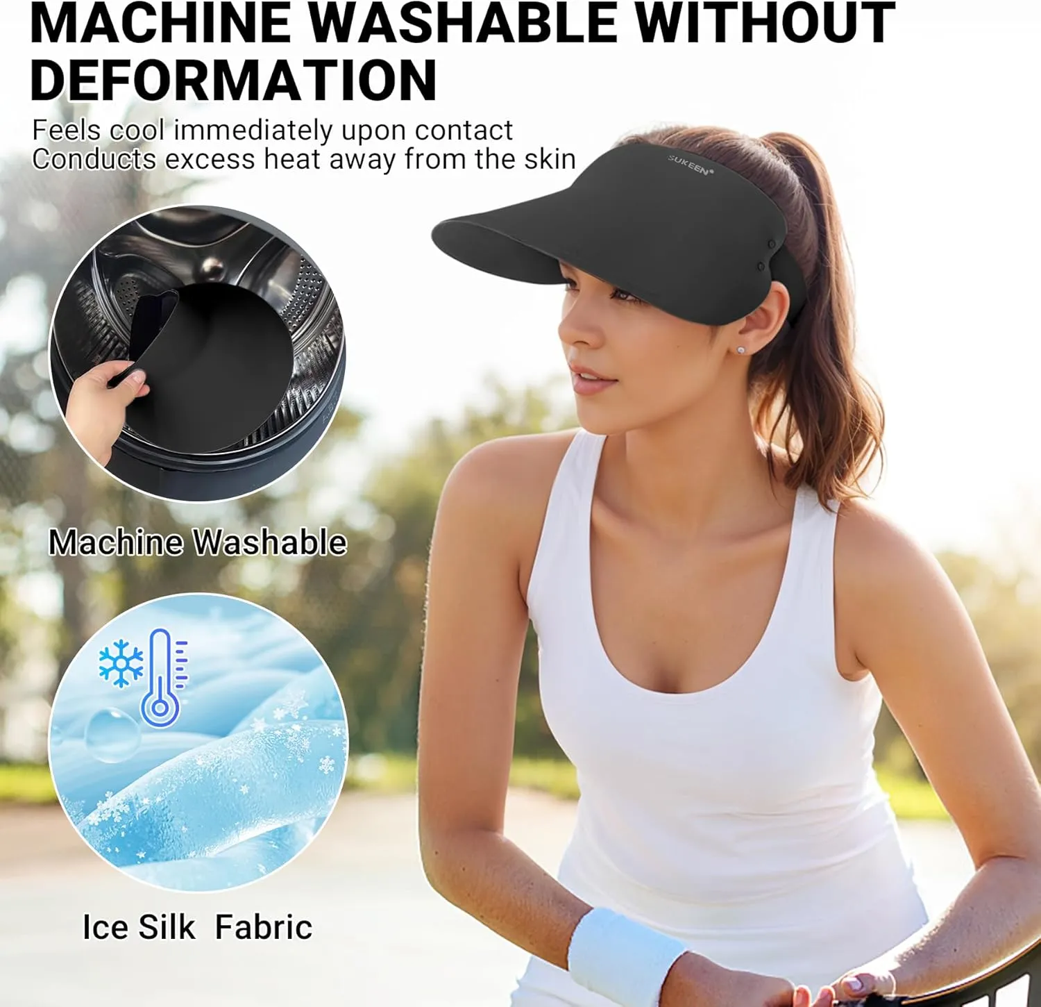Sukeen Wide Brim Sun Visor Hat for Women Men,UPF50  Seamless Sun Hats Foldable Ponytail Beach Hats for Daily Outdoor Sport