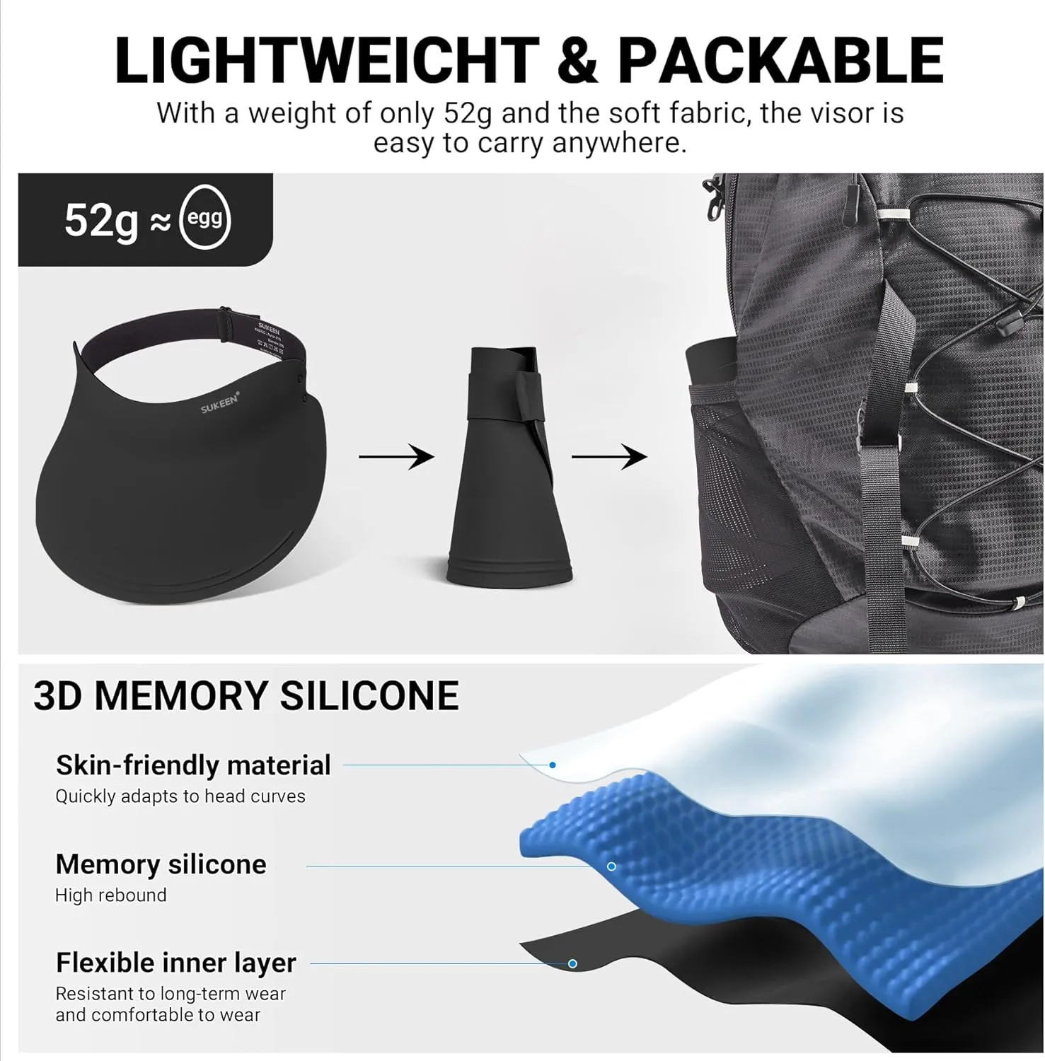 Sukeen Wide Brim Sun Visor Hat for Women Men,UPF50  Seamless Sun Hats Foldable Ponytail Beach Hats for Daily Outdoor Sport