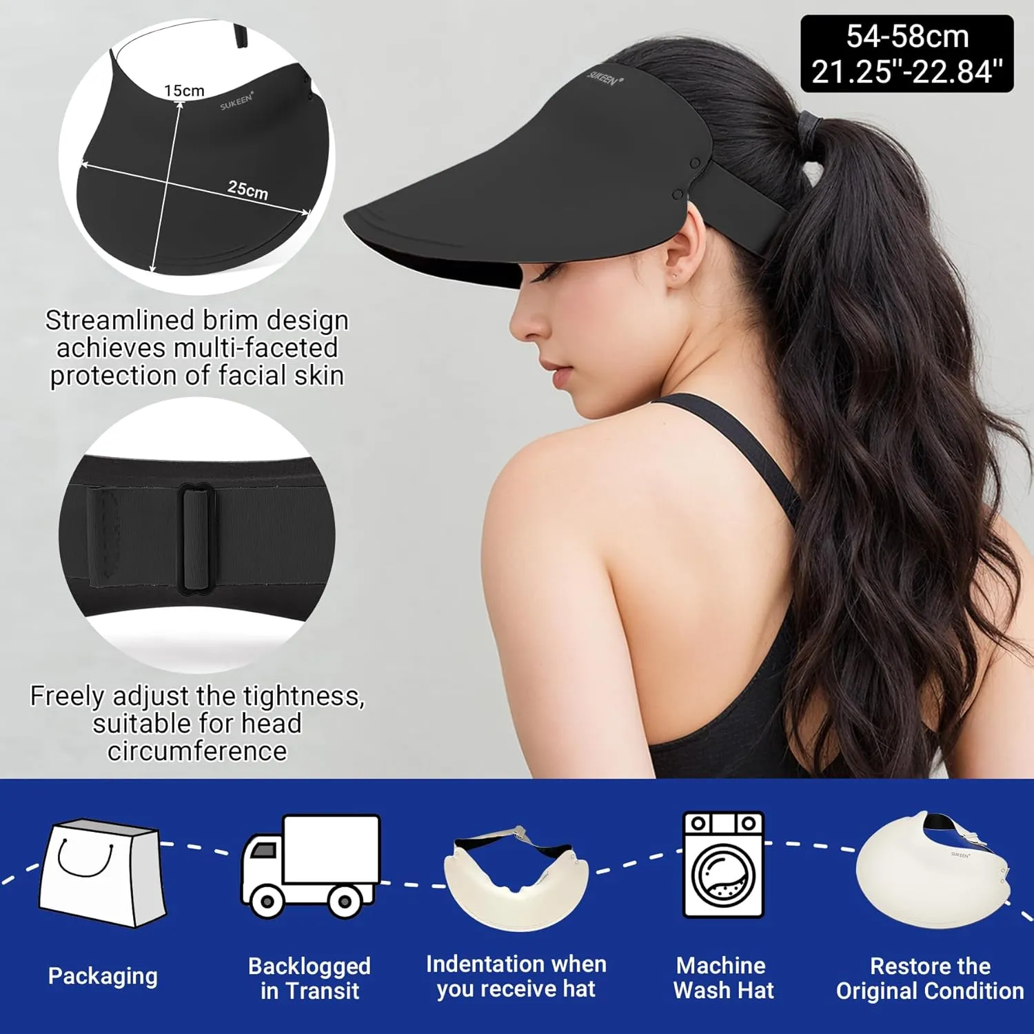 Sukeen Wide Brim Sun Visor Hat for Women Men,UPF50  Seamless Sun Hats Foldable Ponytail Beach Hats for Daily Outdoor Sport
